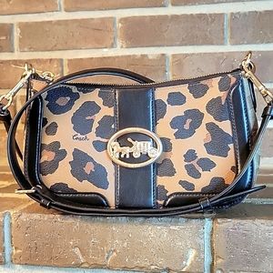 COACH Georgie Baguette Leopard/Canvas Crossbody